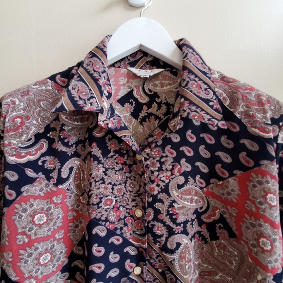 Vintage Collared  TAK paisley pattern, patch work like shirt XL - Picture 6 of 8